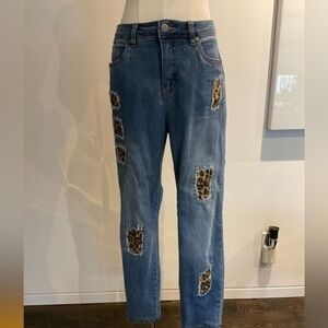 Joseph Ribkoff Denim Jeans with animal print patch very cool